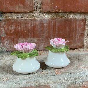 Pink and White Ceramic Flower Salt & Pepper Shakers